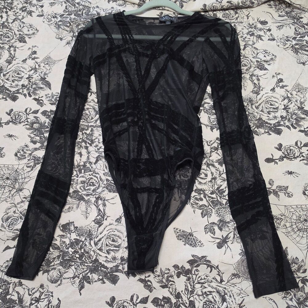 Dolls Kill Black Long Sleeve Mesh Bodysuit by Widow